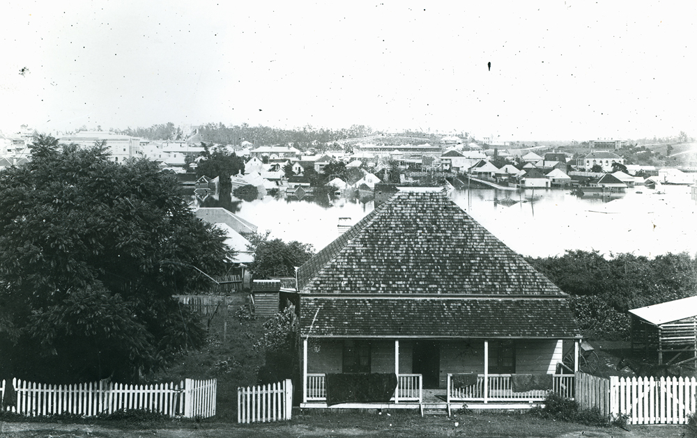 Mortimer Street, Limestone Hill, during flooding, Ipswich, either 1893 or 1898