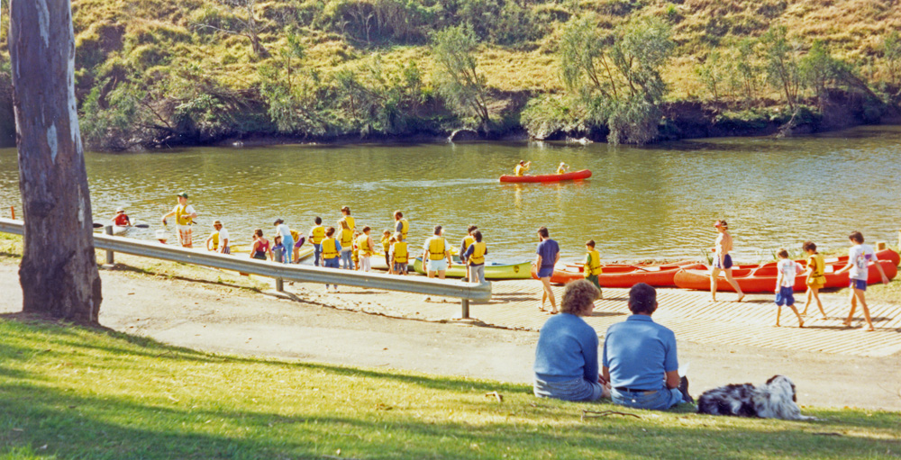 Canoeing on the Bremer River near the boat ramp at Cribb Park, North Ipswich, 1994