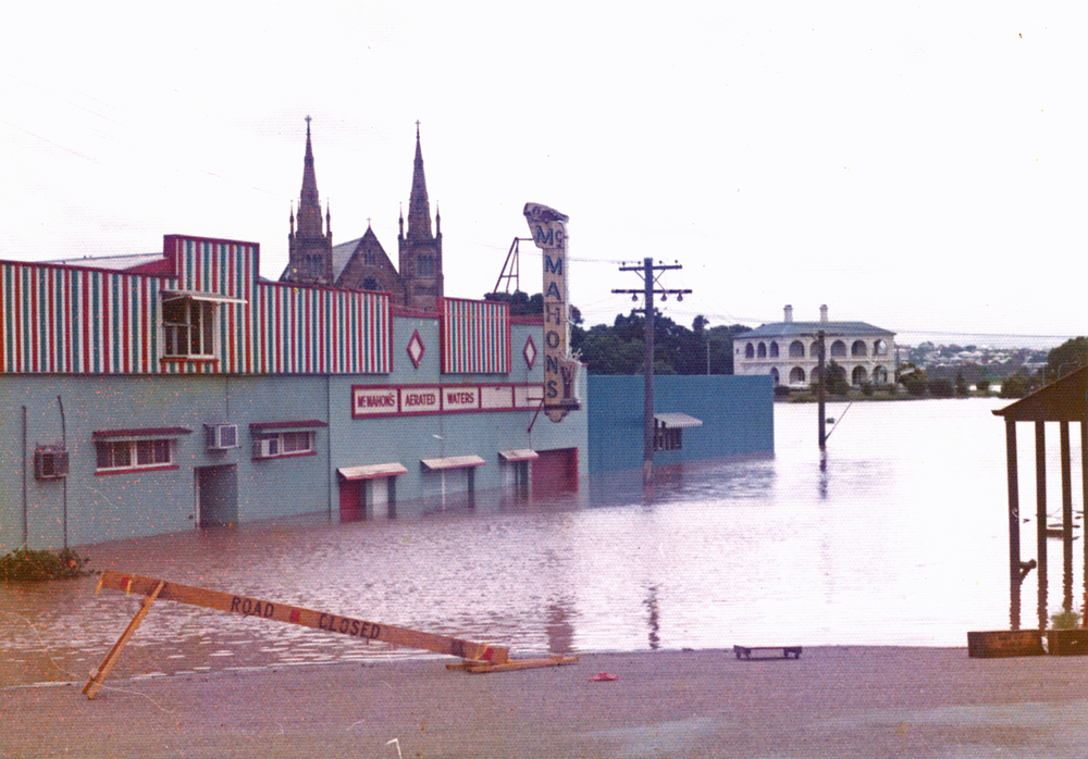 McMahons Soft Drinks Factory, Ipswich, during flood of 1974