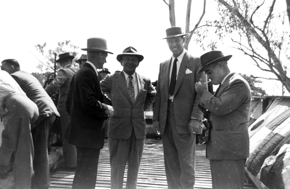 Dignitaries at opening of new river bin facility at Westfalen Mine, No. 2, Dinmore, Ipswich, 1953