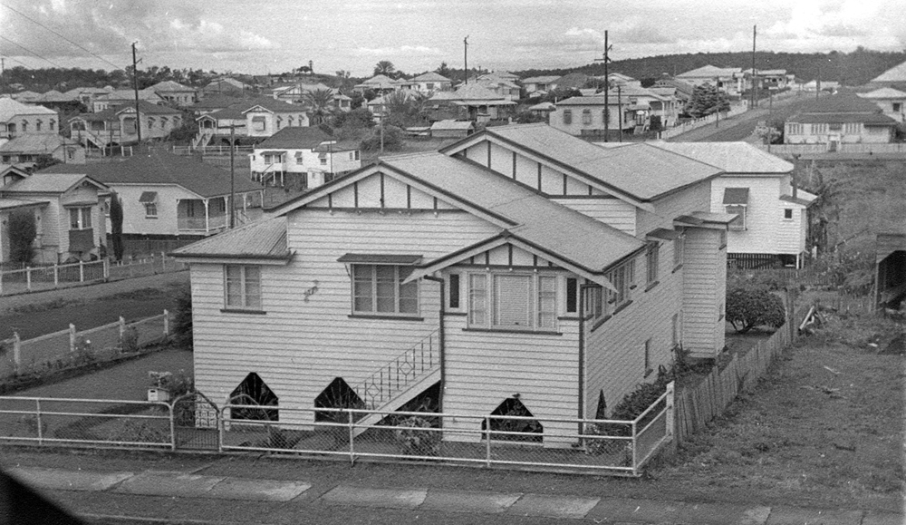Arthur Kathage's home on the corner Station Road and Clifton Street, Booval, Ipswich, 1955