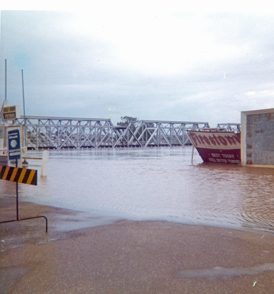 Railway Bridge in Ipswich, during 1974 flood