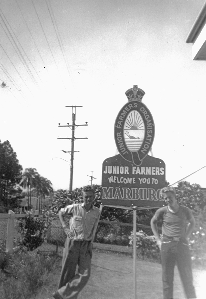 Welcoming sign from the Marburg Junior Farmers Organisation, Ipswich,  c.1950s