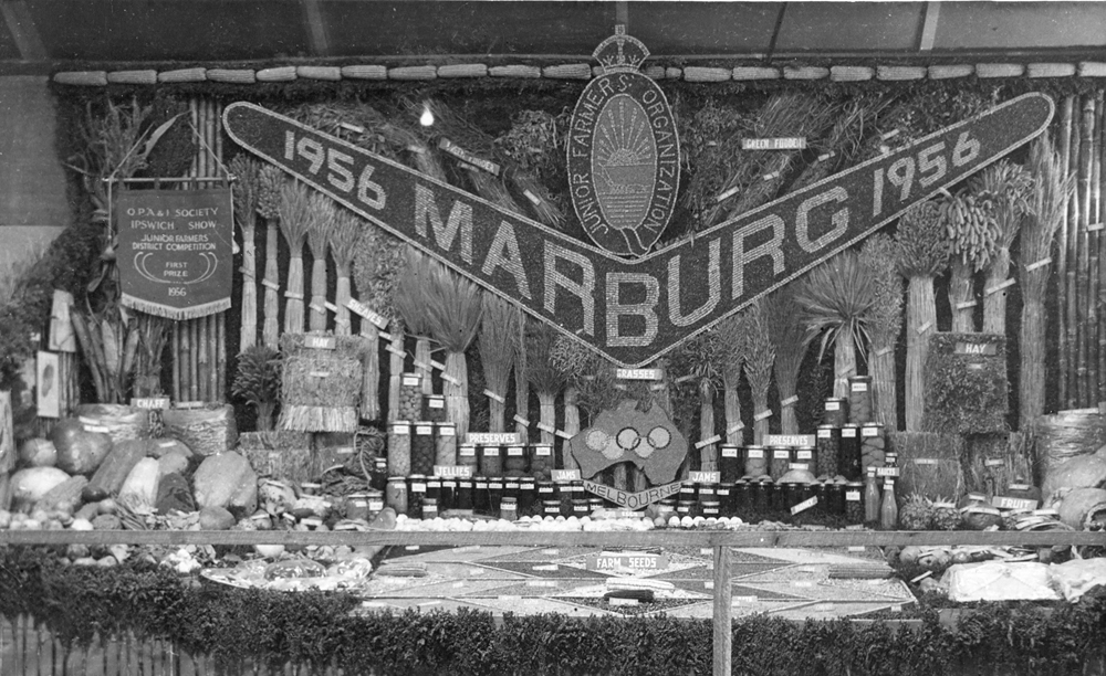 Marburg Junior Farmers' exhibit, Marburg Show, Ipswich, 1956