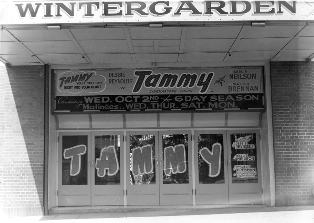 Theatre entrance for the film 'Tammy', that played at the Wintergarden Theatre, Ipswich, 1957