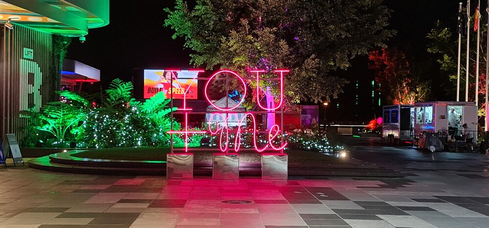 Christmas in Ipswich, St Nicholas Precinct &amp; Tulmur Place, You   Me sign, 14 December 2021