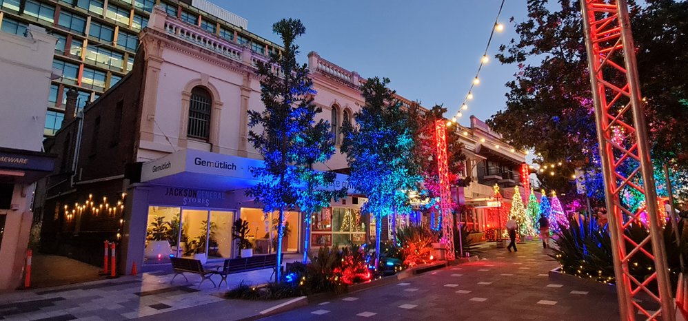 Christmas in Ipswich, St Nicholas Street Precinct looking towards Nolan's Corner, 2021