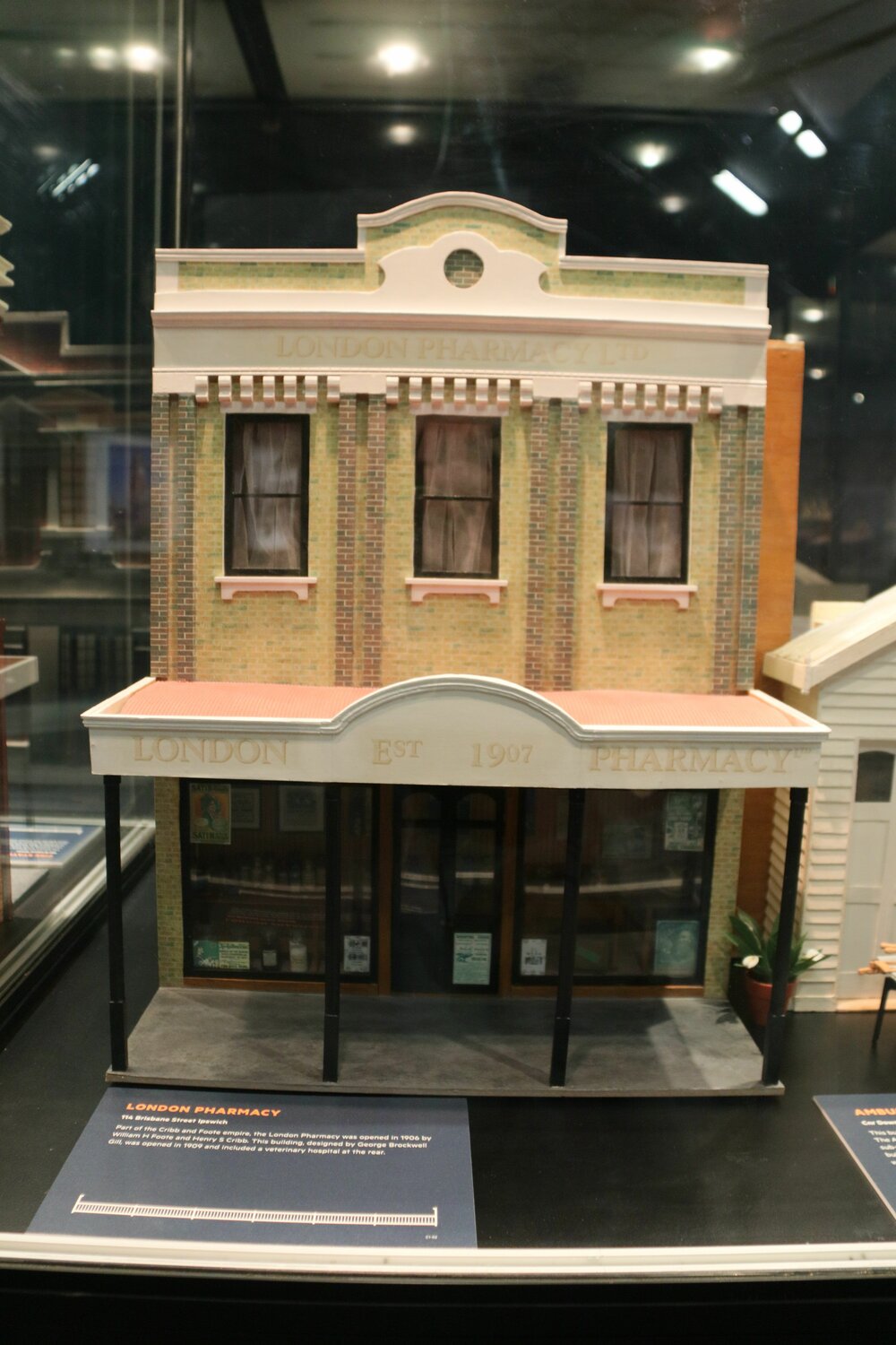 London Pharmacy, Ipswich Mini Crafters, display at Railway Workshops Museum, North Ipswich, 2021