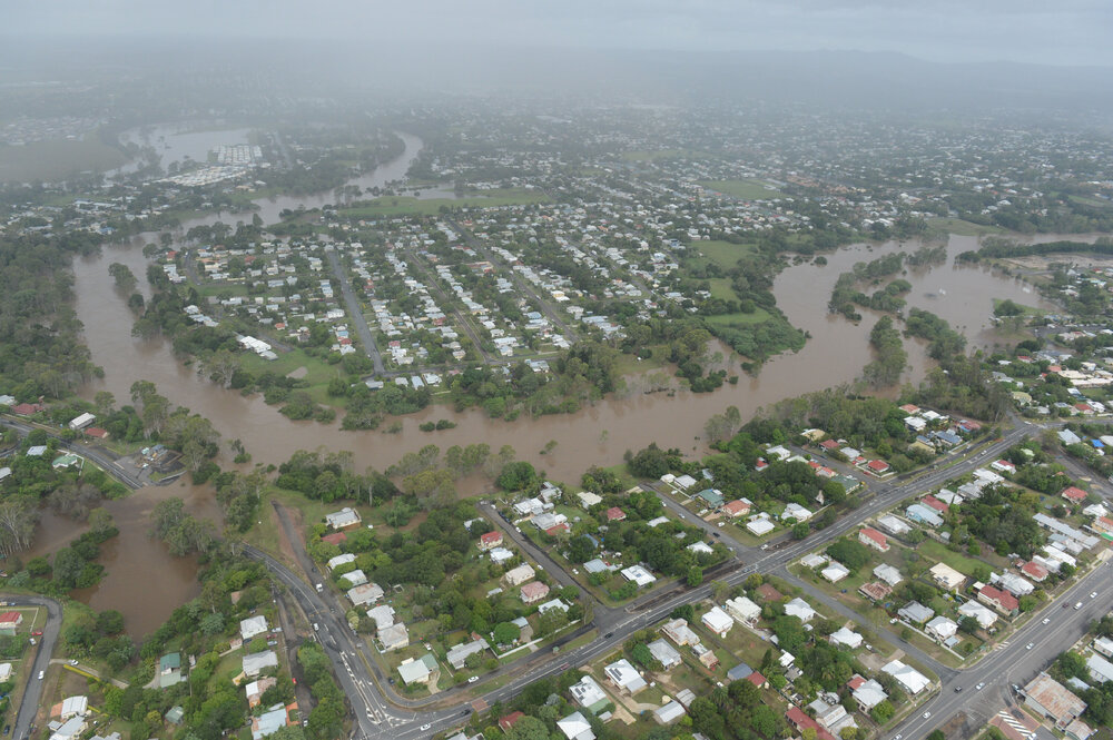Bremer River in flood, Moores Pocket, Basin Pocket, and North Ipswich, January 2013