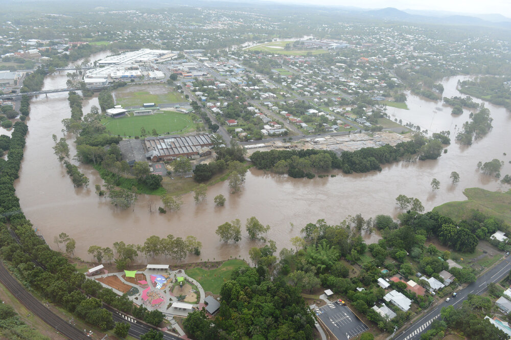 Bremer River flooding at Riverheart Parklands and North Ipswich, January 2013