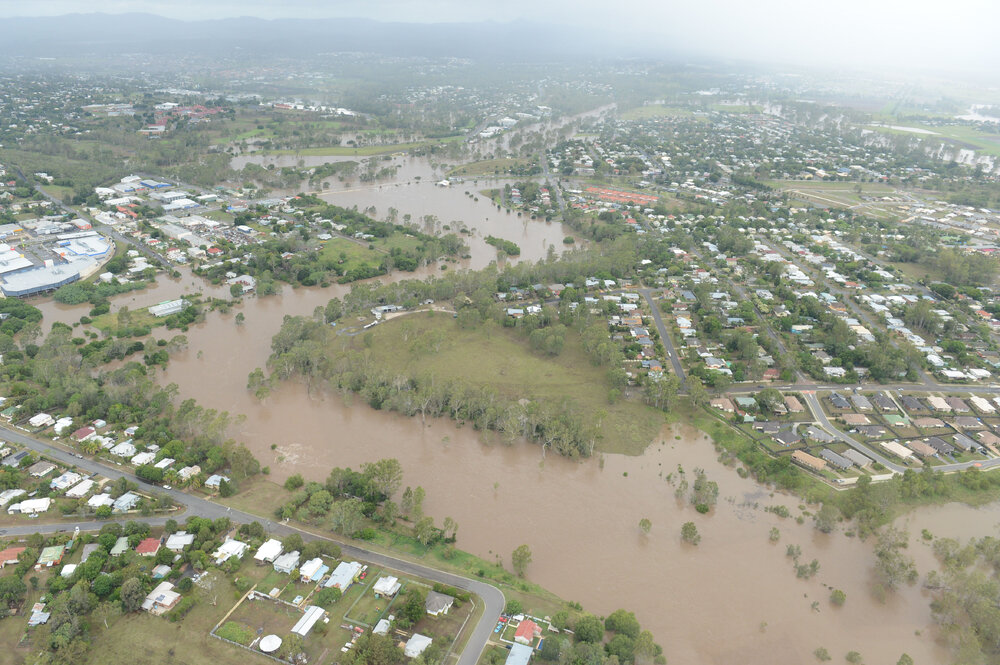 Bremer River in flood, One Mile and West Ipswich, 28th January 2013