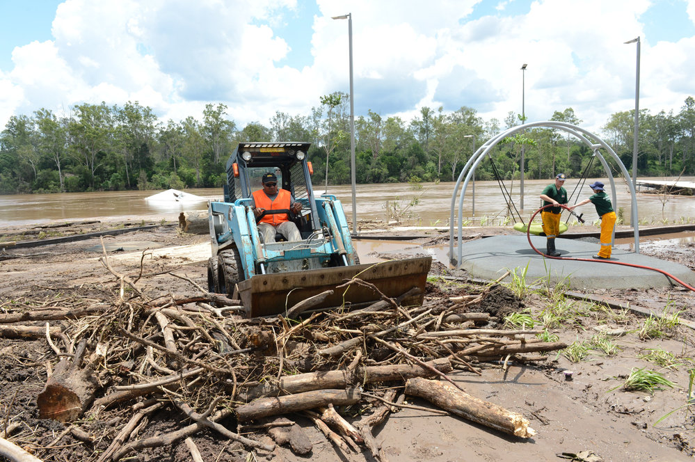 Cleaning after flooding, Colleges Crossing, Ipswich, January 2013