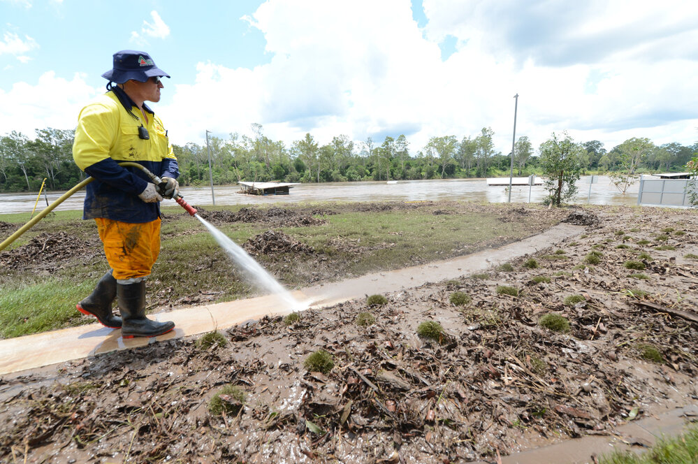 Cleaning after flooding, Colleges Crossing, January 2013