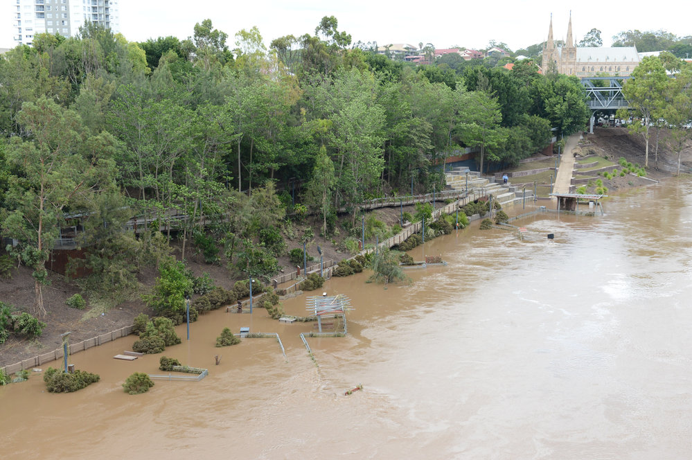 Flood waters at Riverheart Parklands, Ipswich, January 2013