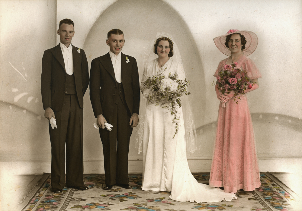 Formal wedding portrait of Leonard Lyon and Laura Harvey, Ipswich, 1940