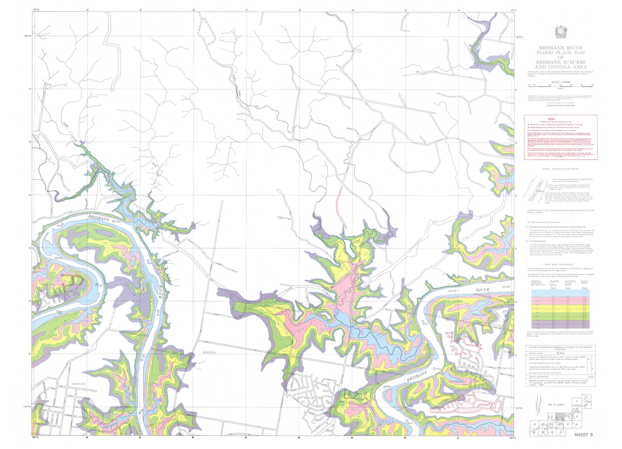 Brisbane River flood plain map of Brisbane suburbs and Goodna area sheet 9, 1975