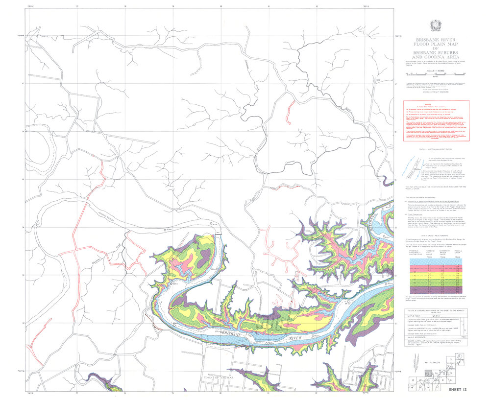 Brisbane River flood plain map of Brisbane suburbs and Goodna area sheet 12, 1975