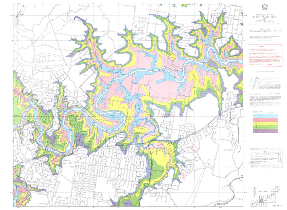 Bremer River flood plain map of Ipswich area sheet 13, 1975