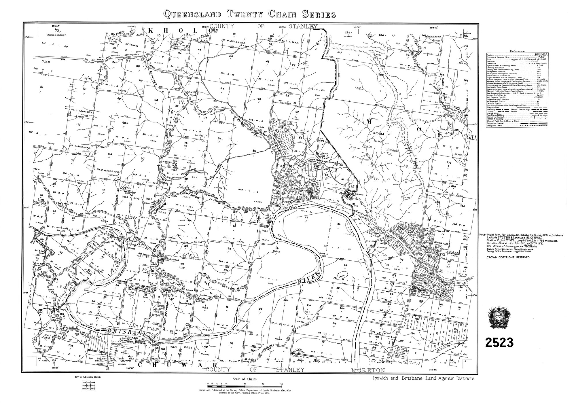 Queensland Twenty Chain series, County of Stanley, sheet 2523, 1970