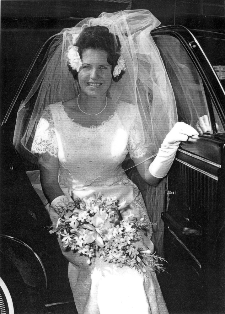 Bride Bronwyn Brown arriving at Ipswich Baptist Church, Brisbane Street, Ipswich, 1969
