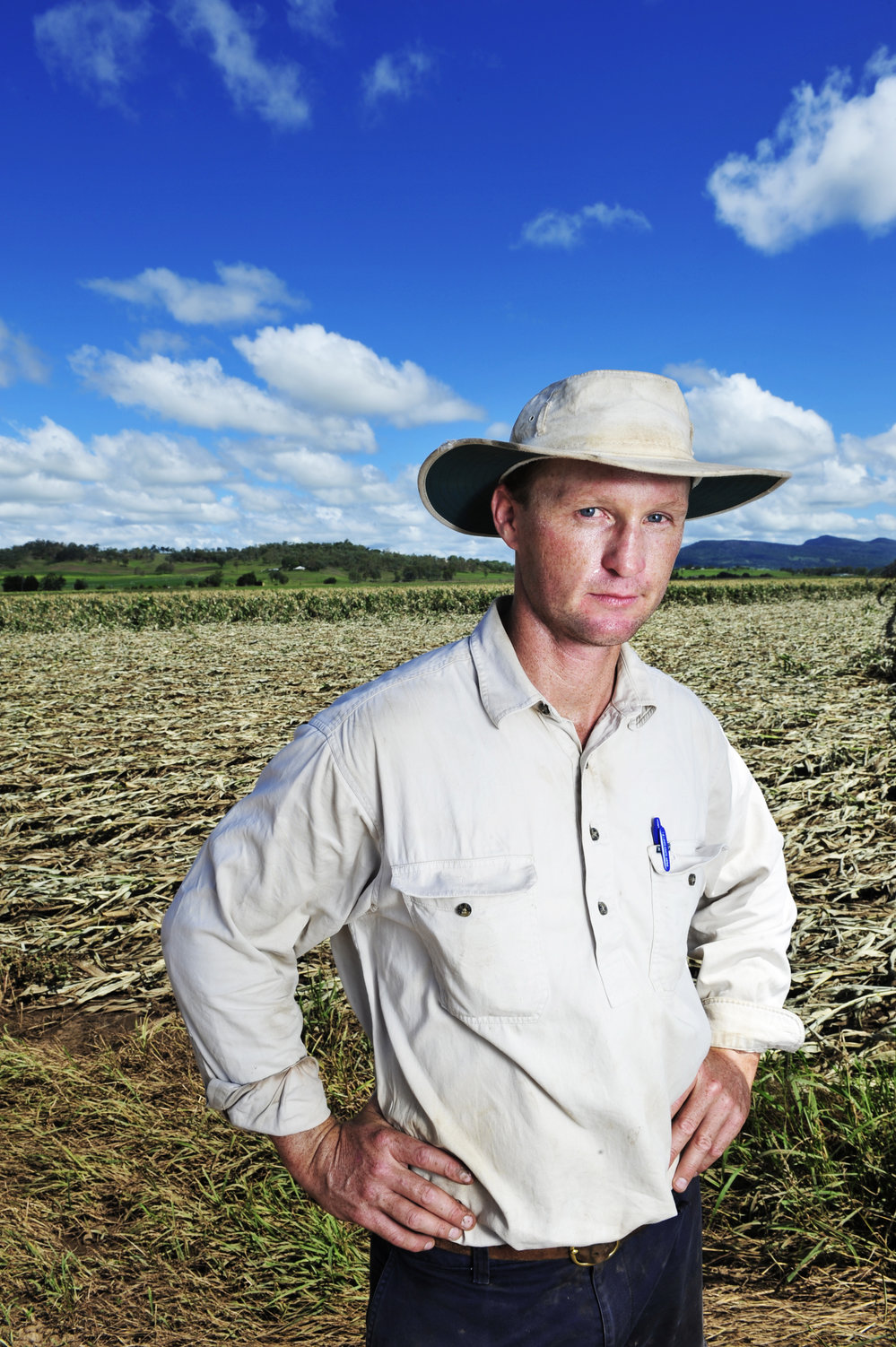 Kalbar farmer Ed Windley with rain damaged corn crop, January 2013