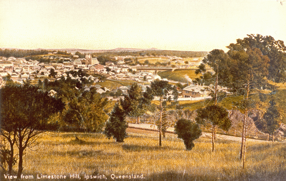 Postcard view of Ipswich from Limestone Hill, c.1906 (1990s)