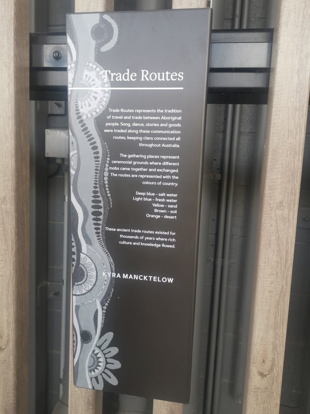 Nicholas Street Precinct at Tulmur Place, Cultural Mural, Trade Routes sign, 2021