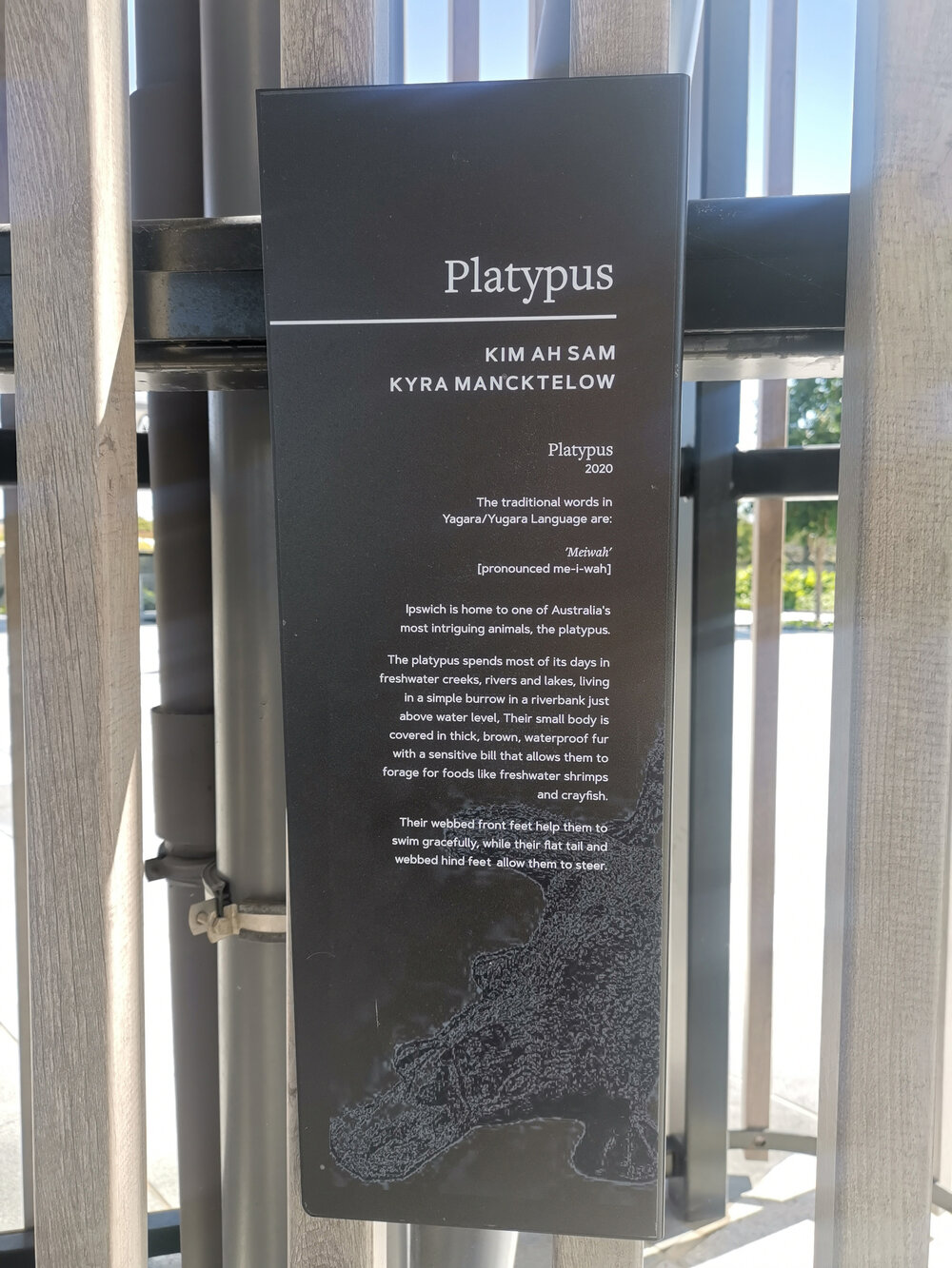 Nicholas Street Precinct at Tulmur Place, Platypus signage, 2021