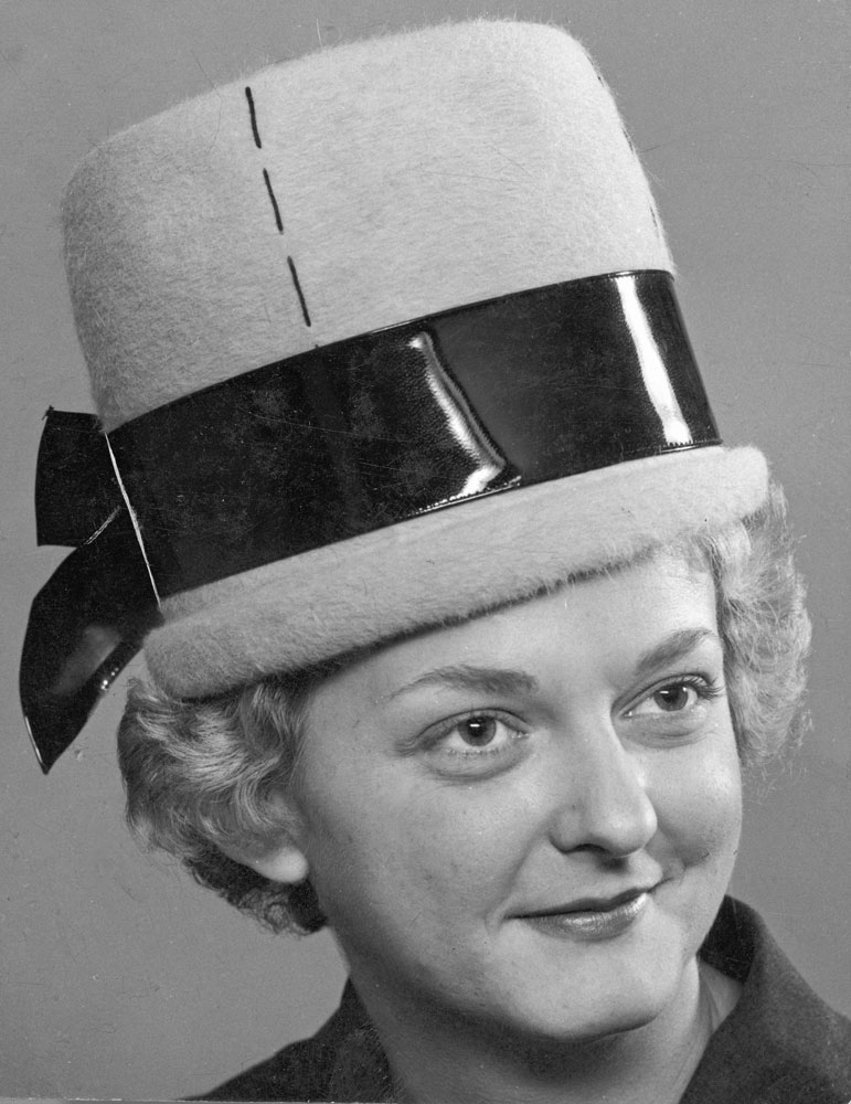 Beverley Hitchcock modelling hats for Cribb &amp; Foote, Ipswich, early 1960s