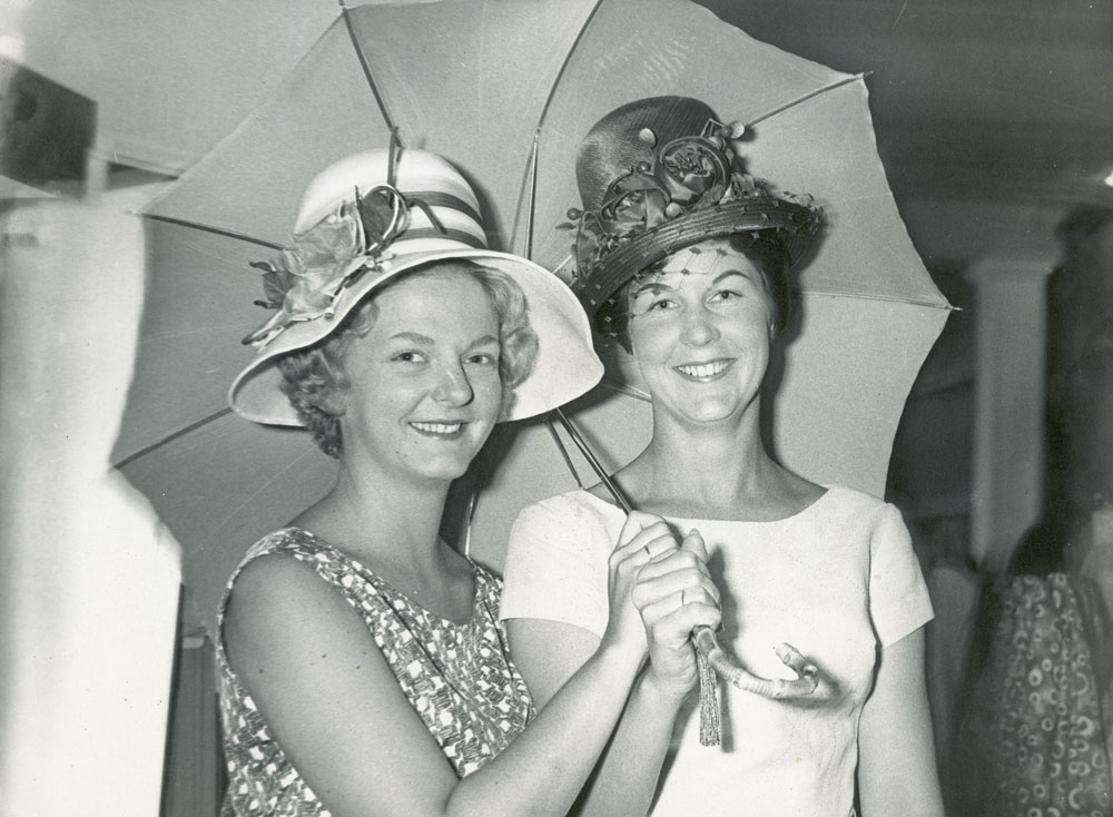 Beverley Hitchcock modelling hats for Cribb &amp; Foote, Ipswich, early 1960s