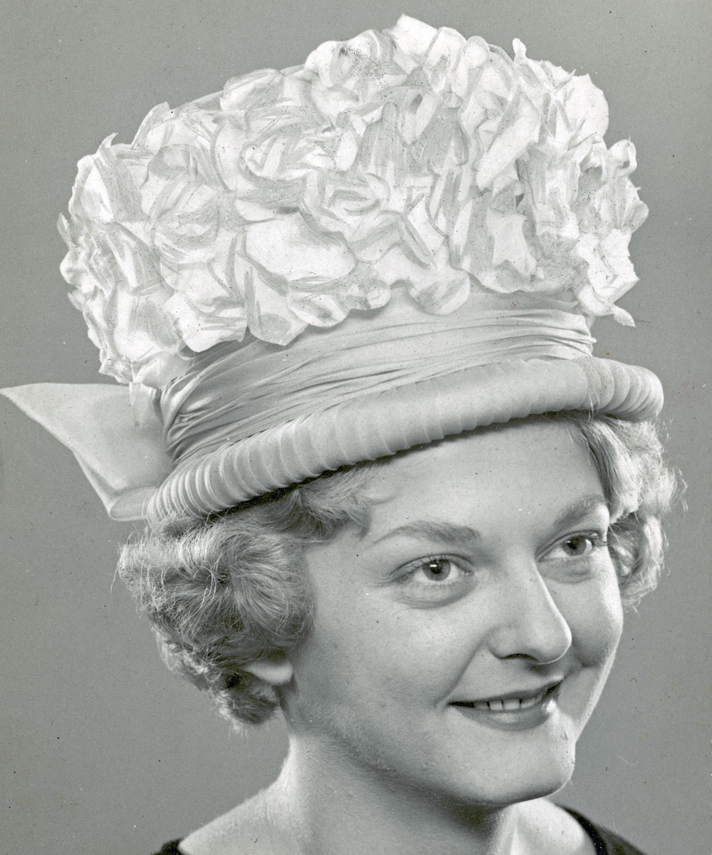 Beverley Hitchcock modelling hats for Cribb &amp; Foote, Ipswich, early 1960s