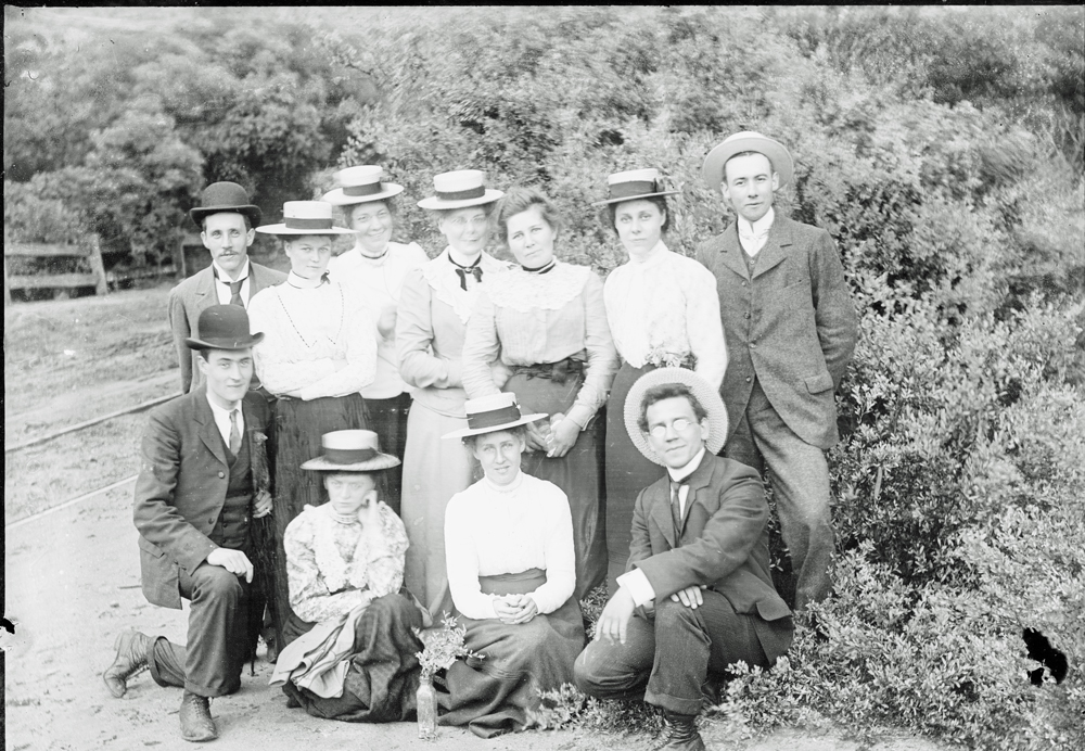 Thought to be Johanuus Martyn (Martin) Haenke (front, right) with a group of unidentified friends, location unknown, c1900.