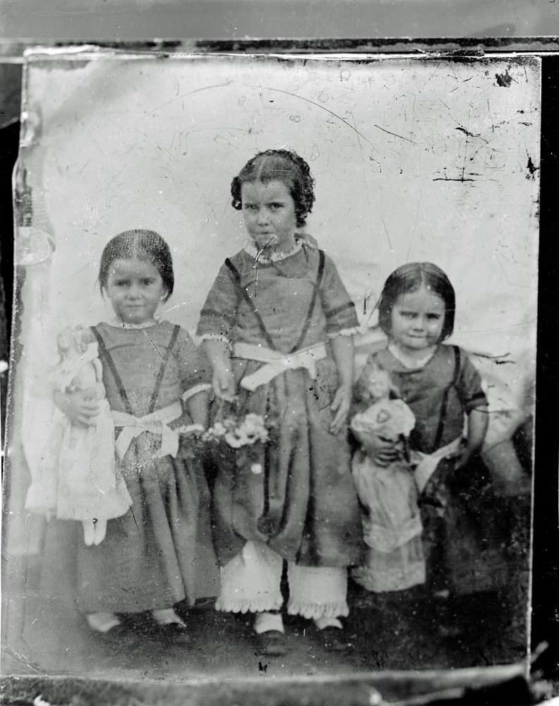 Copy of a Daguerreotype of sisters Emma Elizabeth, Sarah Maria, and Laura Jane Harris, Warwick, c.1860