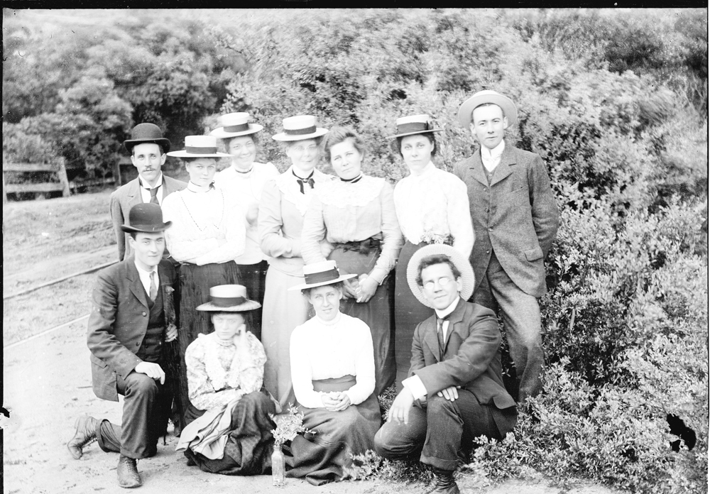 Thought to be Johannus Martyn (Martin) Haenke (front, right) with a group of unidentified friends, location unknown, c.1900.
