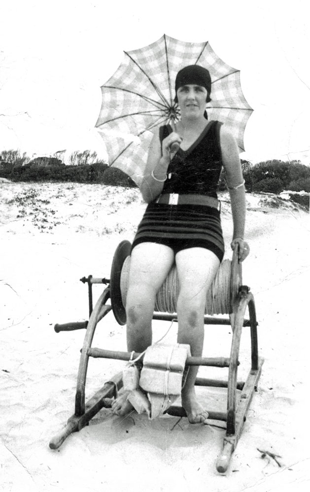 Margaret Parry, from Ipswich, at the beach, late 1920s