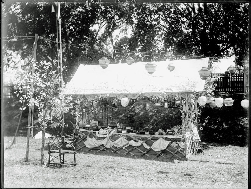 Thought to be the Japanese Stall at the Technical College Fete, Central Gardens, corner Limestone and Nicholas Streets, October 1907