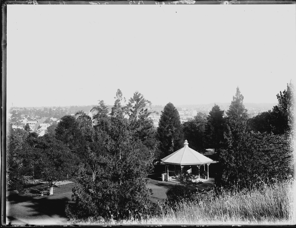 Band rotunda looking west toward St Mary's Catholic Church, Queens Park, Ipswich, c.1900's