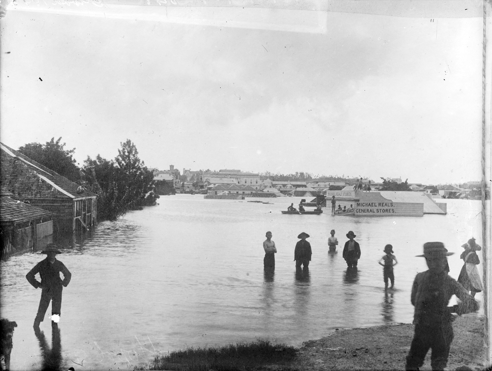 Flood waters covering Brisbane Street, looking west, Ipswich, 1893 