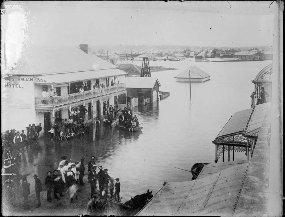 Nicholas Street businesses inundated by flood waters, Ipswich, 1893