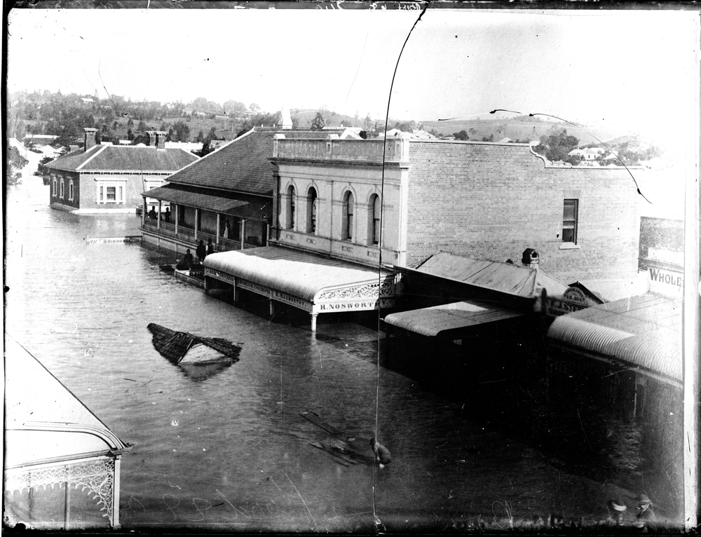 Brisbane Street buildings in flood, Ipswich, c.1893  (or 1898)