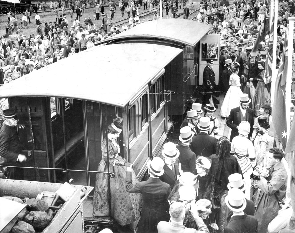 Ipswich Little Theatre re-enactment of the first rail journey from Ipswich to Bigge's Camp, North Ipswich,1965