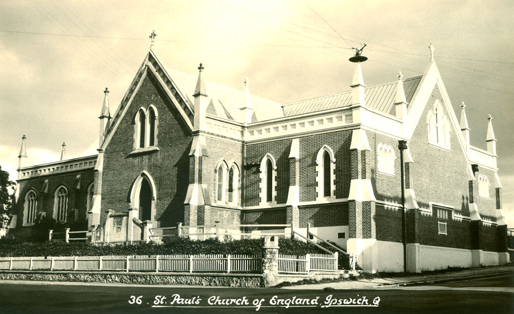 St Paul's Anglican Church, postcard, Ipswich, 1940s