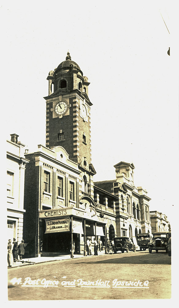 Brisbane Street, London Pharmacy, Post Office and Town Hall, Ipswich, 1930s