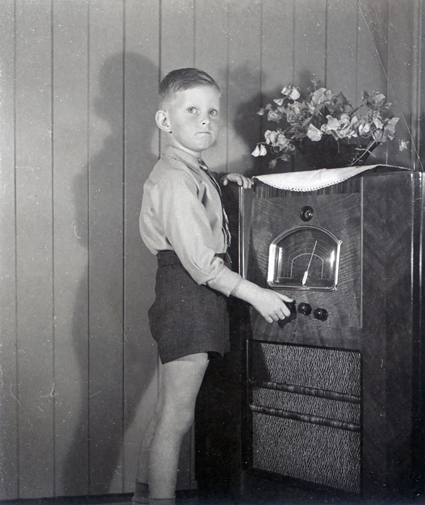 Unidentified child with wireless, Ipswich, c.1952