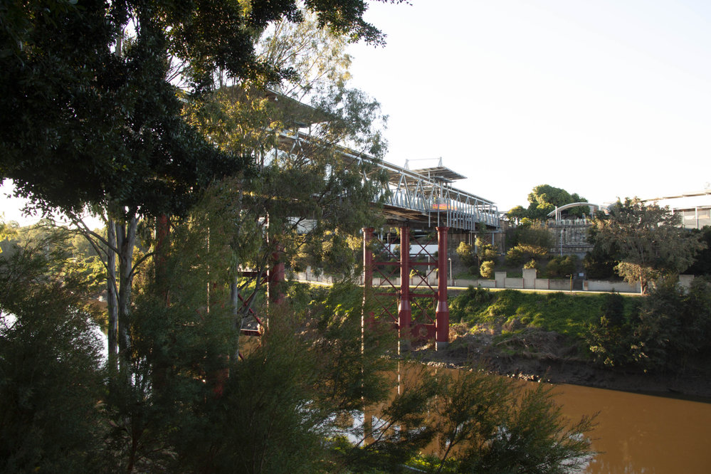 View of Bremer River and Railway Bridge, Riverheart Parklands, Ipswich, 2017