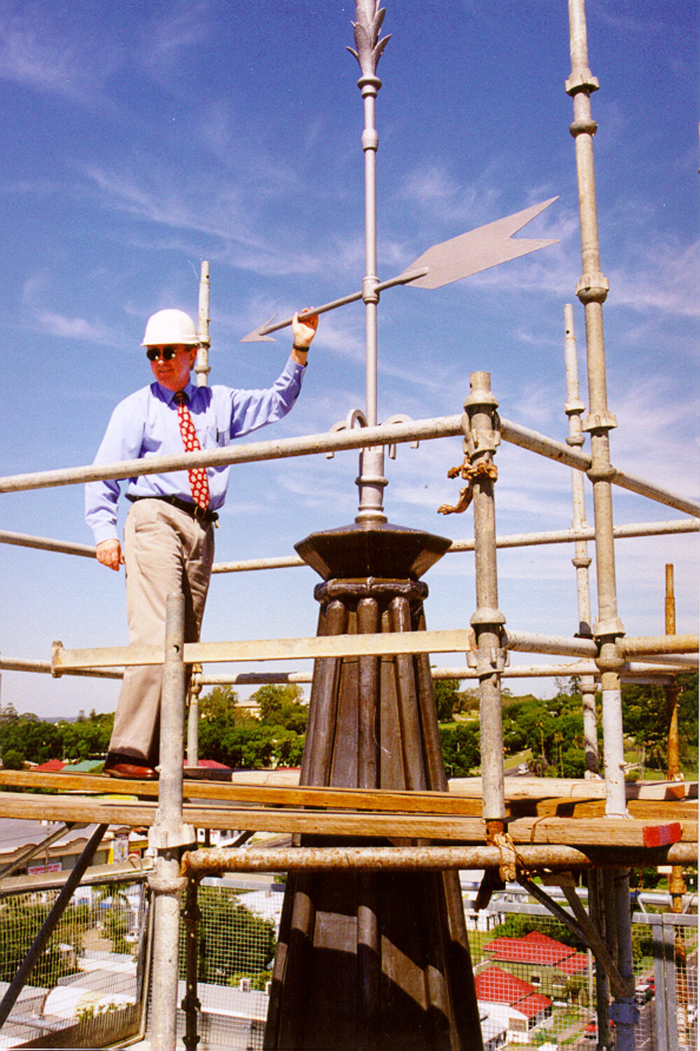 Bruce Buchanan inspecting St Stephen's Steeple, 1998