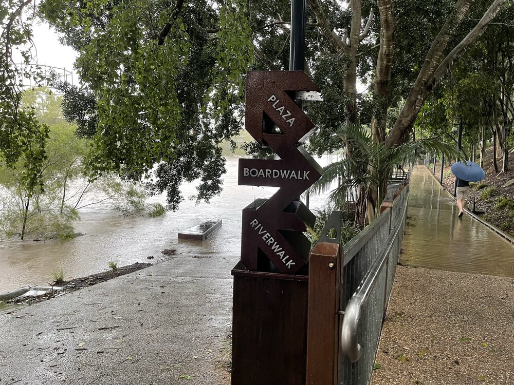 Flooding over the Broadwalk, Riverheart Parklands, Ipswich, February 2022