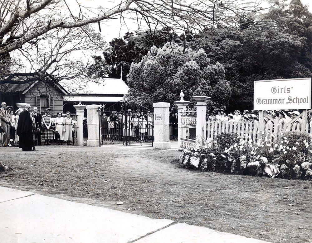 Ipswich Girls' Grammar School, opening of E. Cribb memorial gates, 1952.