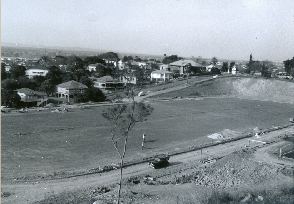 Ipswich Girls' Grammar School, oval and swimming pool, Ipswich,  1963