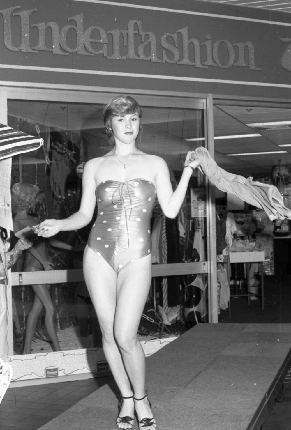Model wearing swimwear at the Opening of Ipswich Colour Festival, Ipswich, August 1980